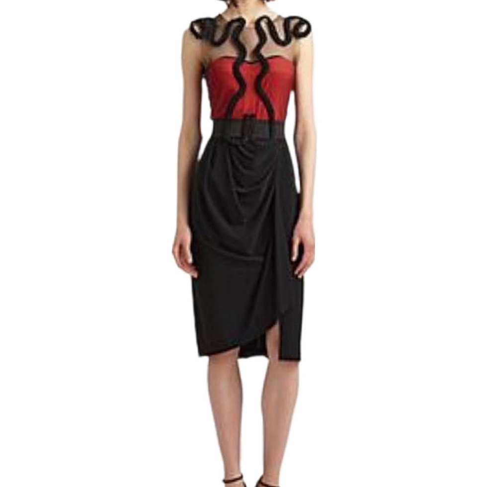 Fashion Star X Saks Fifth Avenue Fire Orange & Black Illusion Sheath Dress Nwt